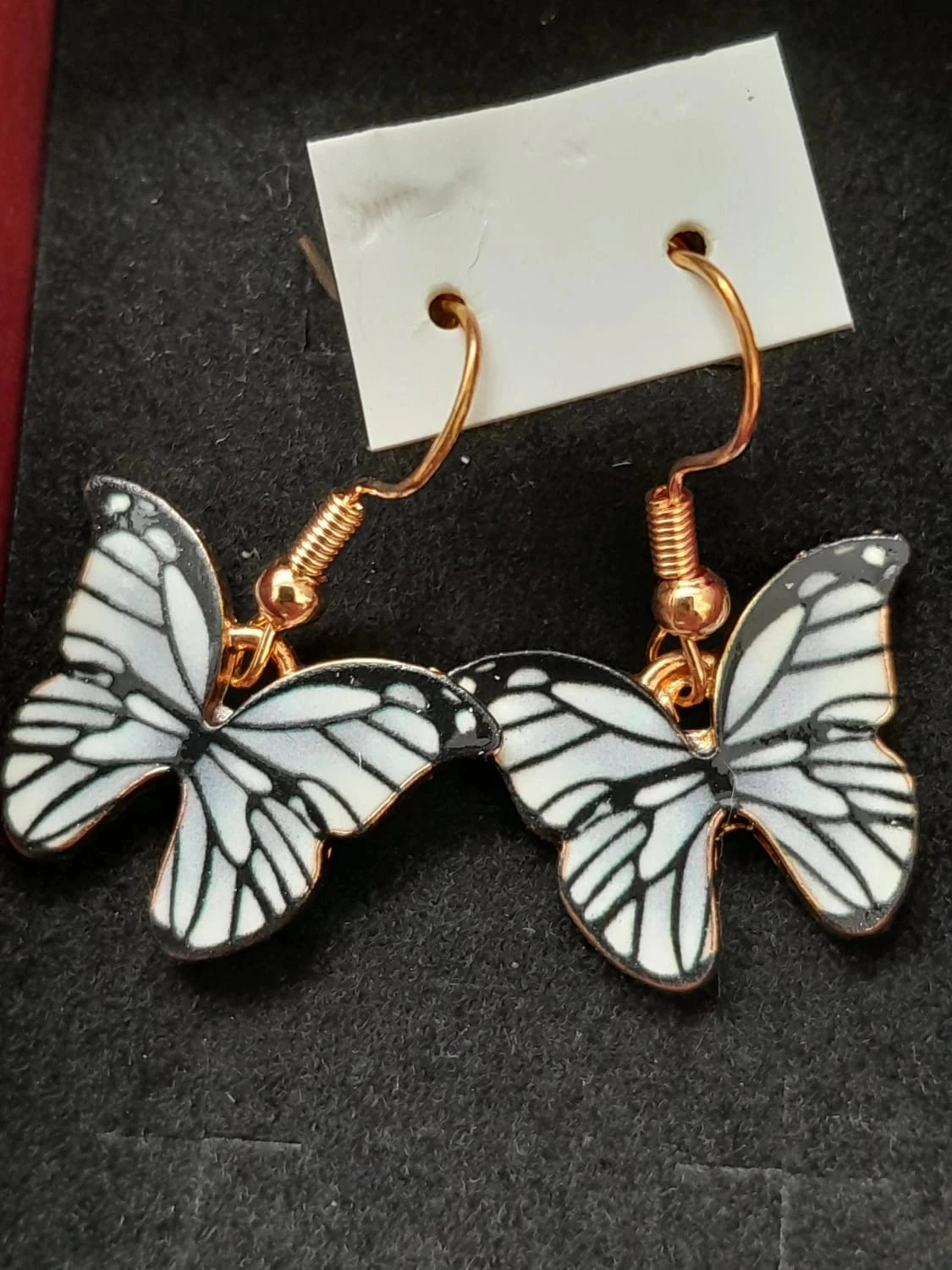 Brincos, borboletas esmaltadas, preto e branco, dourados – photo 2